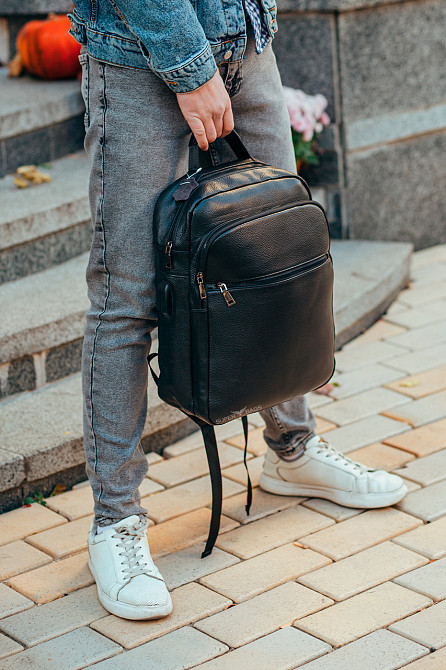 Шкіряний міський чоловічий рюкзак класичний чорний з натуральної шкіри якісний Tiding Bag Київ - фото 5
