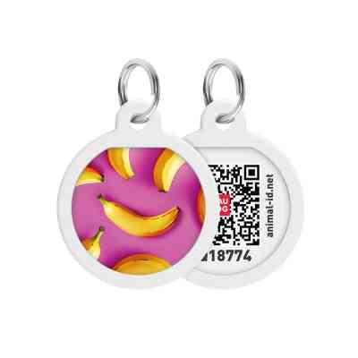 Адресник для животных WAUDOG Smart ID с QR паспортом "Бананы на розовом", круг 25 мм (225-4055) Винница