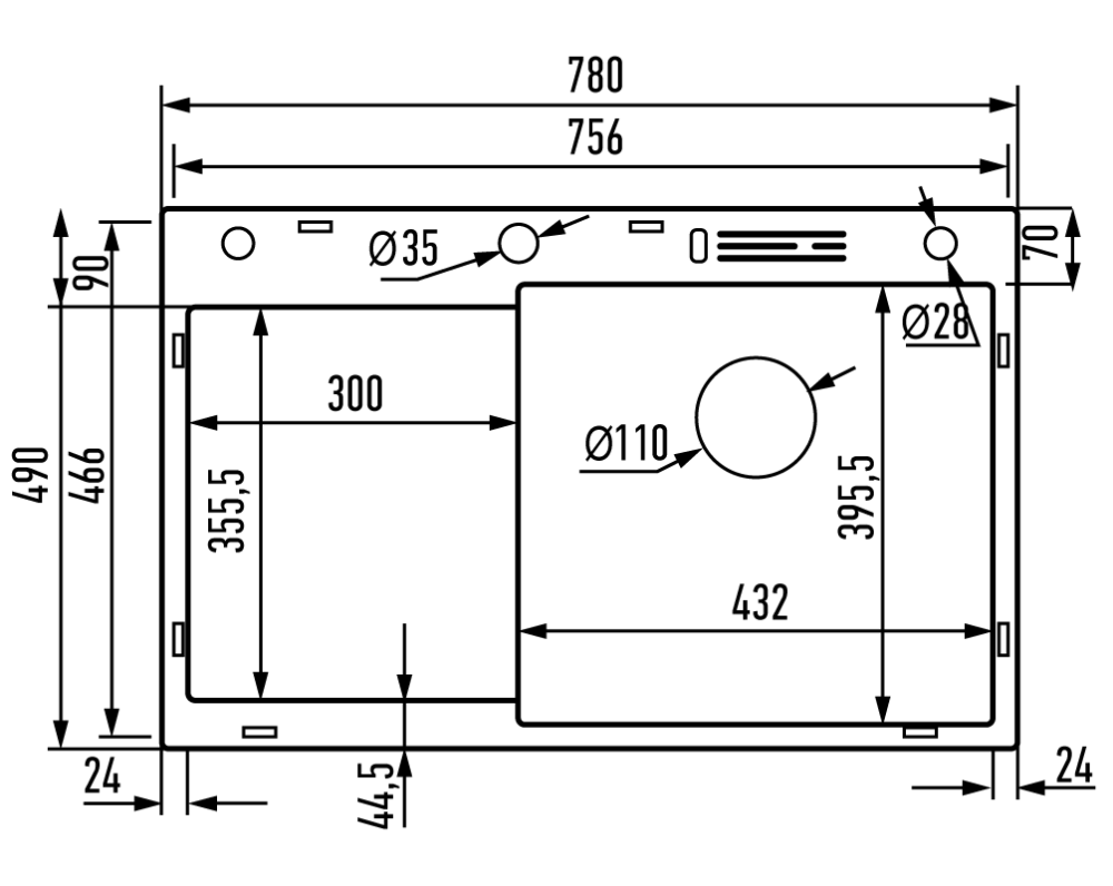 Мийка MIXXUS MH7849R-HK SS COLOR (MH7849R-HK NANO-SILVER) (3.0/0.9) з нержавіючої сталі "глибоке крило", з підставкою під ножі Київ - фото 2