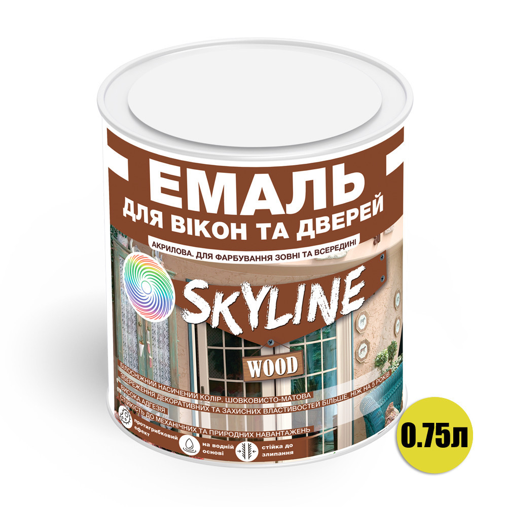 Акрилова емаль для вікон та дверей SkyLine Wood без запаху, з протигрибковим ефектом, біла, 0.75 л Харків - фото 9