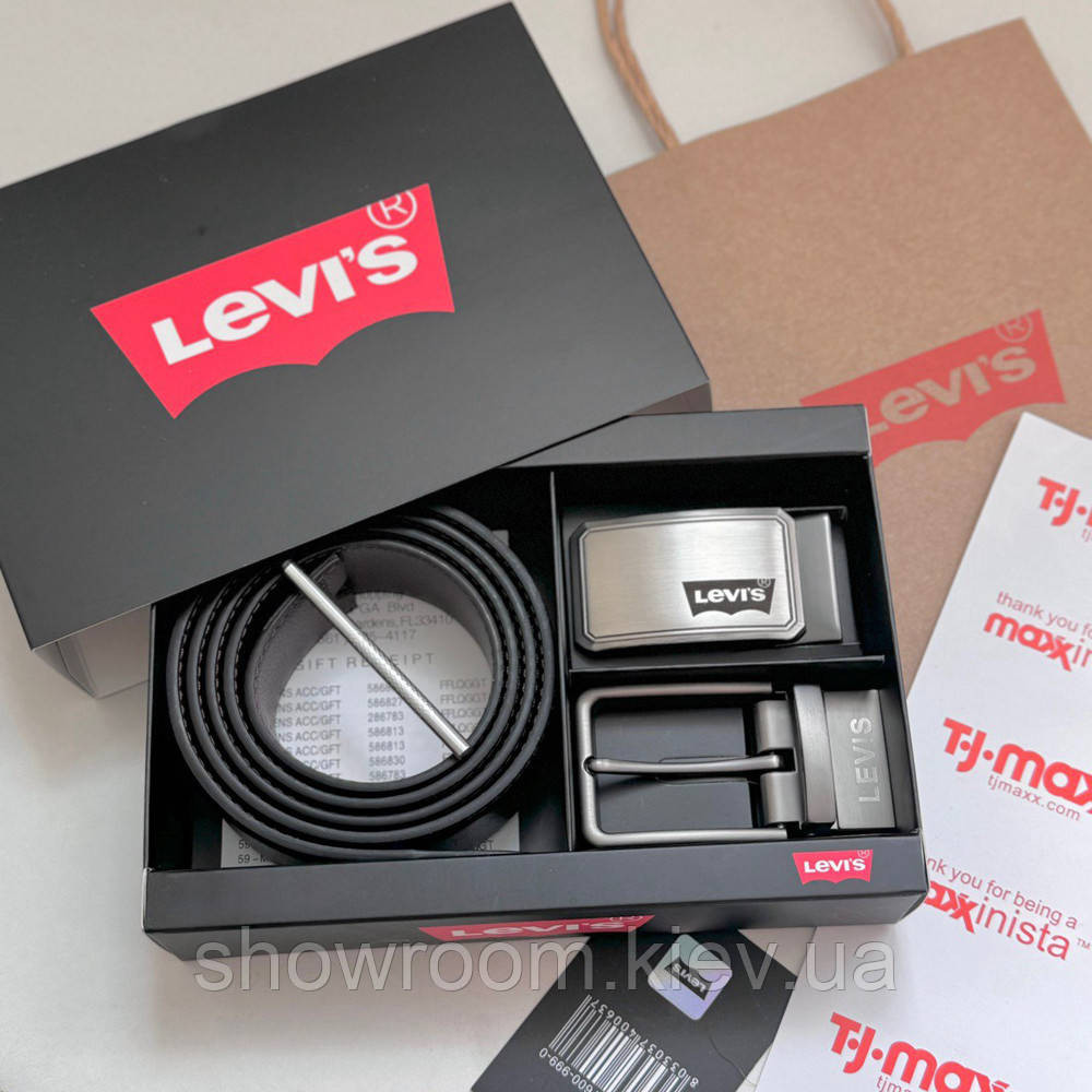 Двосторонній ремінь із двома пряжками в подарунковій упаковці Levis (516) Київ - фото 1