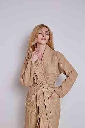 Женский вафельный халат Ideal Textile длинный бежевый (56860639) 3XL Черновцы