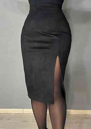 Спідниця жіноча Gritana 125 з розрізом міді пряма під замшу чорна, чорний, 2XL Київ