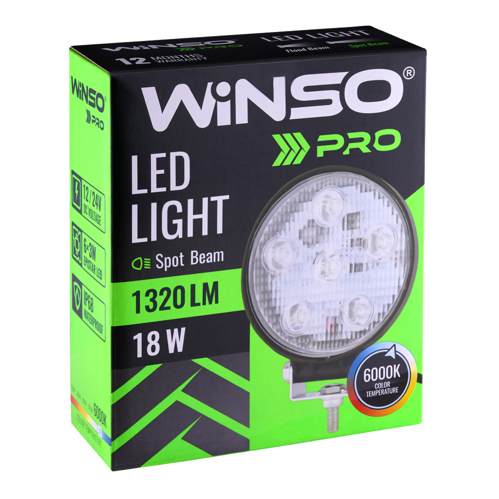 Фара светодиодная Winso Pro Epistar точечный 10-30V, 18W (6x3W), 1шт (780420) Львов - изображение 2