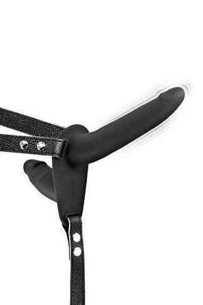 Двойной страпон с вибрацией Fetish Tentation Vibrating Strap-On with Double Dildo Black Sex Aura Киев