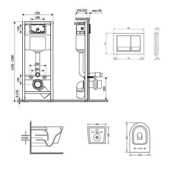 Готове рішення Qtap для ванної кімнати: підвісний унітаз Swan Ultra Quiet 485x360x320 + комплект інсталяції Nest 4 в 1 Київ