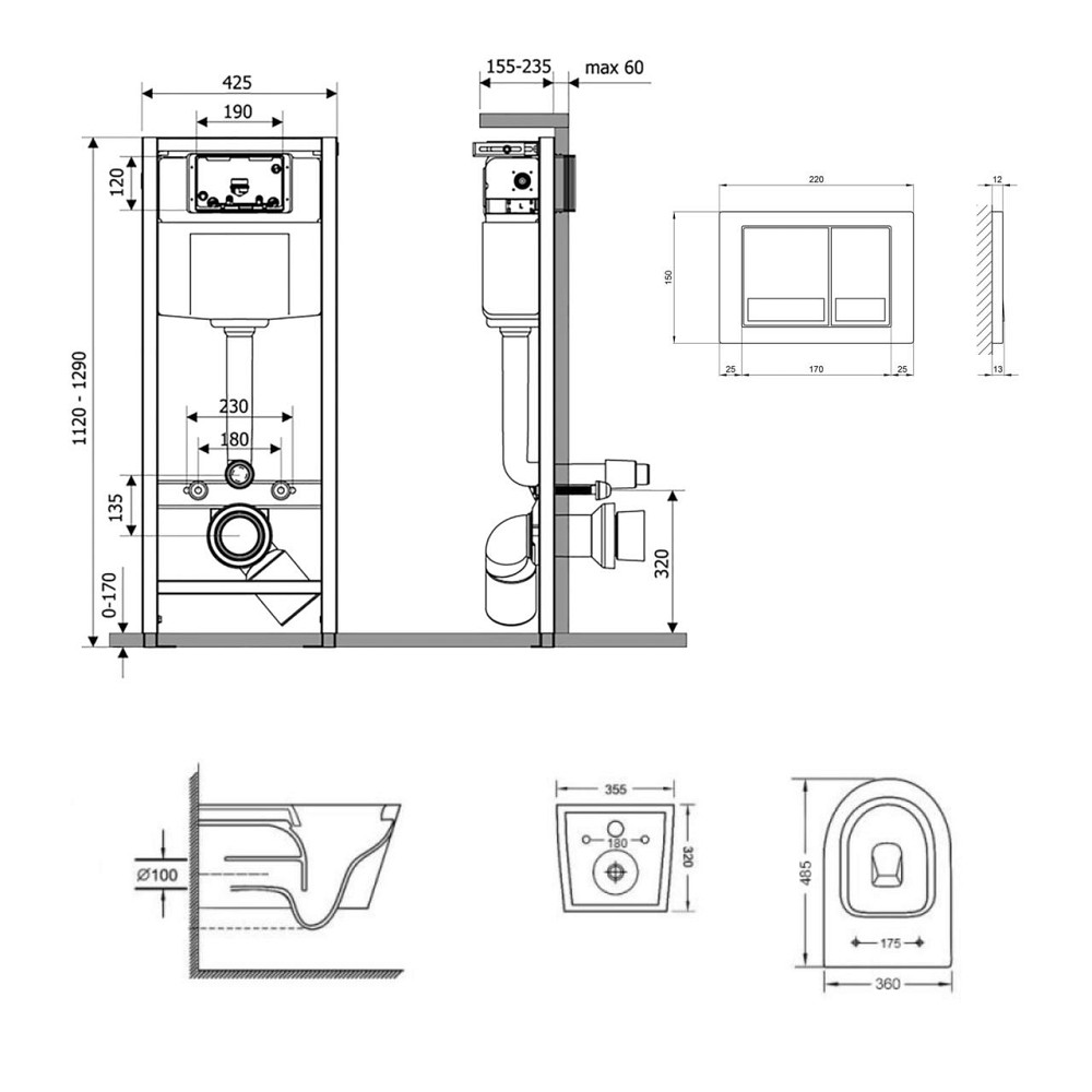 Готове рішення Qtap для ванної кімнати: підвісний унітаз Swan Ultra Quiet 485x360x320 + комплект інсталяції Nest 4 в 1 Київ - фото 2