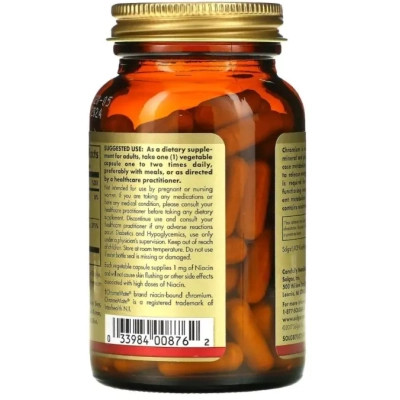 Вітамінно-мінеральний комплекс Solgar Хром Піколінат, 200 мкг, Chromium Polynicotinate, 100 вегетаріанських (SOL-00876) Вінниця - фото 2