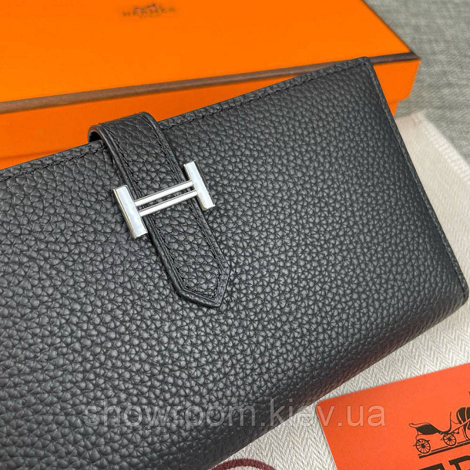 Жіночий чорний шкіряний гаманець Hermes (H-5123) Lux Київ - фото 2