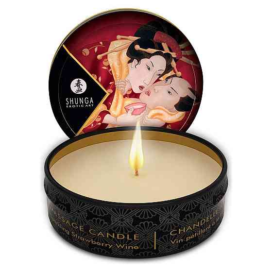 Массажная свеча Shunga Mini Massage Candle – Sparkling Strawberry Wine (30 мл) с афродизиаками Sex Aura Киев