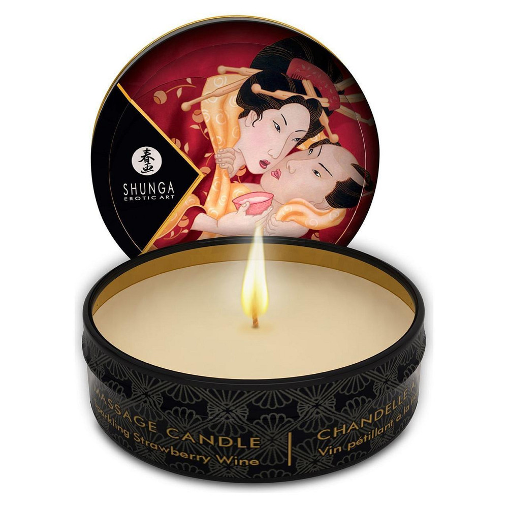 Массажная свеча Shunga Mini Massage Candle – Sparkling Strawberry Wine (30 мл) с афродизиаками Sex Aura Киев - изображение 1