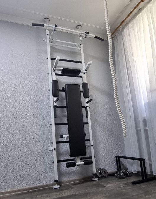 Детский спортивный уголок шведская стенка турник брусья скамья лестница канат кольца гимнастические Каменское - изображение 1