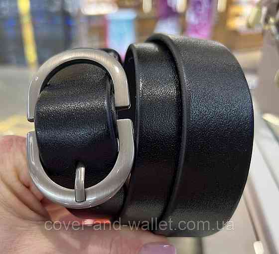 Стильний жіночий ремінь чорного кольору з округлою пряжкою 30 мм PS Leather Київ