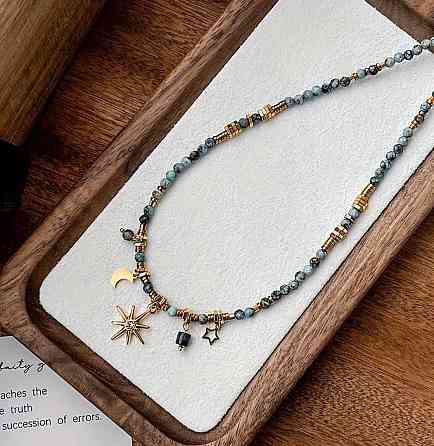 Чокер с бирюзовыми бусинами с подвесками солнце луна звезда ожерелье Киев