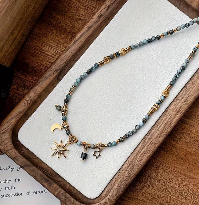 Чокер з бірюзового каменю з підвісками сонце місяць зірка жіноче намисто бохо Київ - фото 4