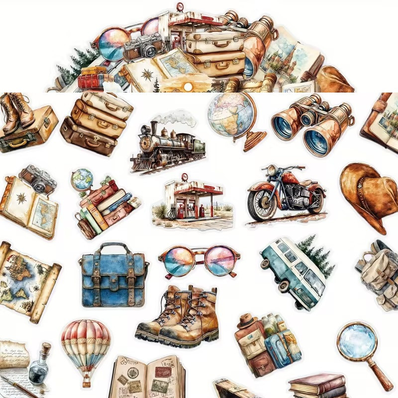 Набор прозрачных стикеров 50 шт. в ретро-стиле с путешествиями – винтажные наклейки для декора Киев - изображение 7