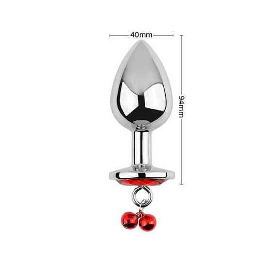 Металлическая анальная пробка с поводком - Красный - 4*9,4 см – Анальные игрушки Винница