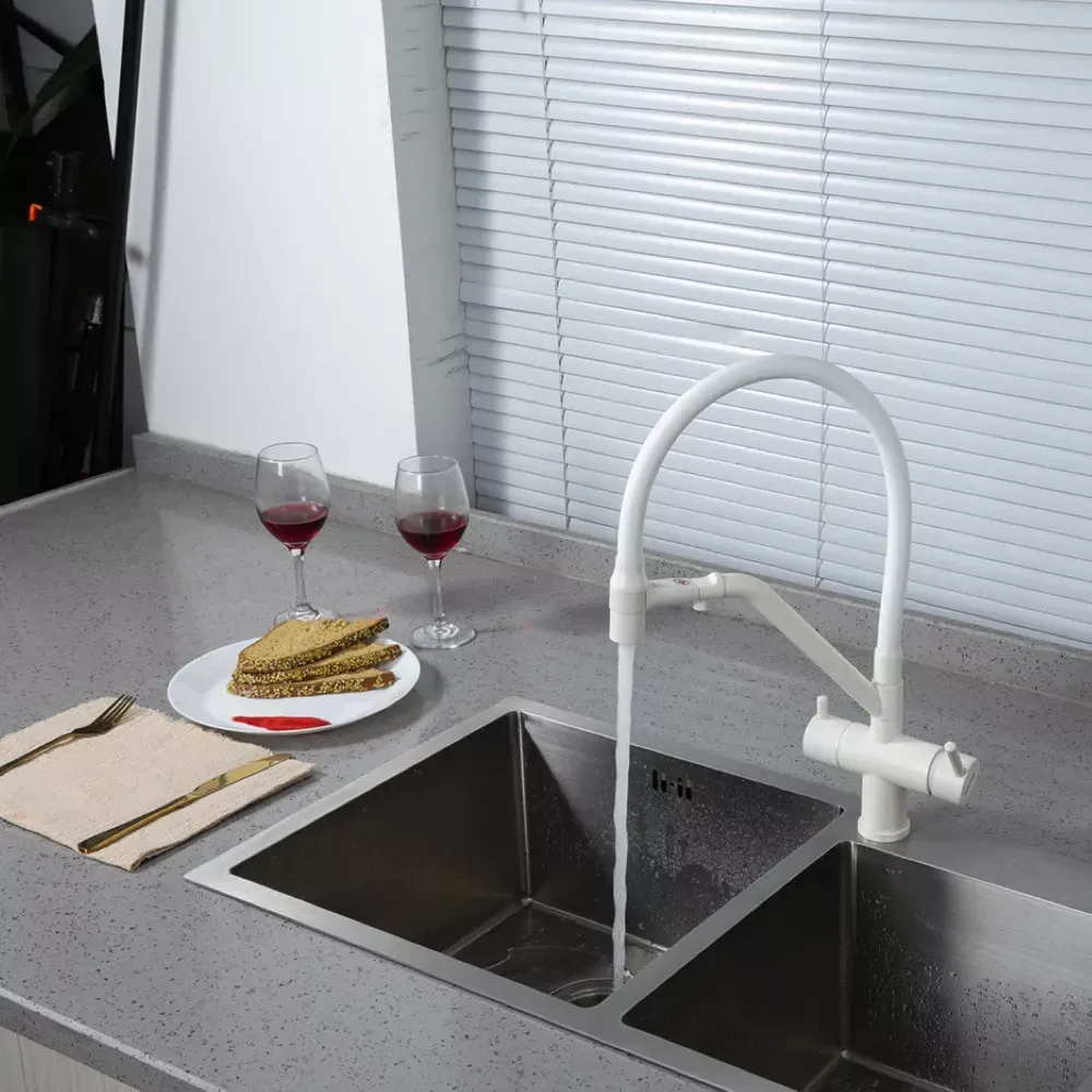 Смеситель для кухни с подключением к фильтру GAPPO G4398-88 и гибким изливом, белый. Киев - изображение 3