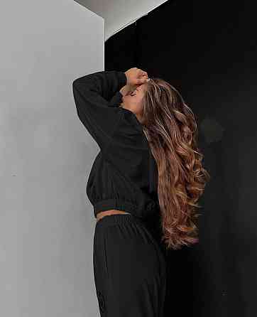 Женский утепленный прогулочный костюм двойка: кофта и штаны турецкая трехнить на флисе Черный, 48/52 Одесса