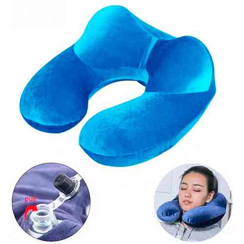 Надувная подушка дорожная U-образная с подголовником, бархат Винница