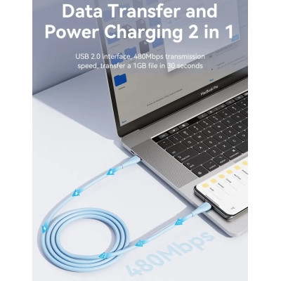 Дата кабель USB-C to USB-C 1.0m USB2.0 100W (20V/5A) Light Blue Silicone Vention (TAWSF) Винница - изображение 11