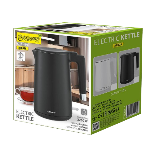 Електрочайник 1,7л 1800W метал (диск) MR-026-BLACK Maestro Житомир
