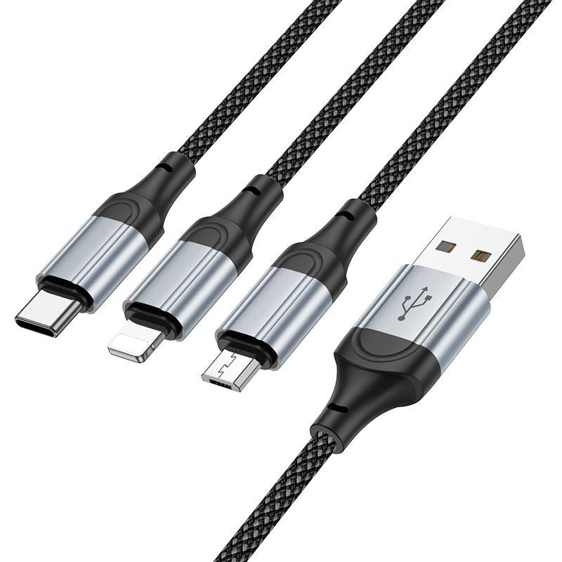 Кабель HOCO X102 Fresh 3-in-1 charging data cable (iP+Micro+Type-C) Black Київ - фото 1