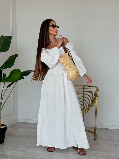 Жіноче романтичне плаття максі з натуральної тканини муслін 100% бавовна Білий, 46/48 Одеса - фото 6