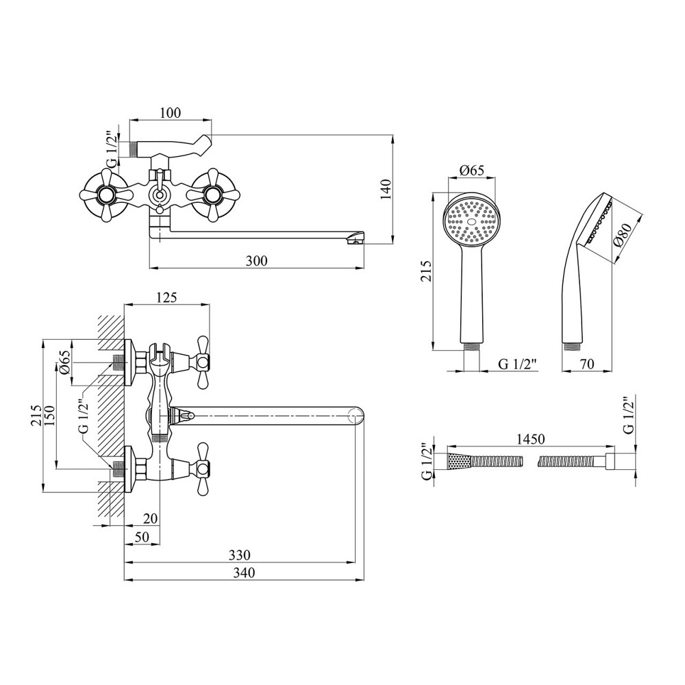 Змішувач для ванни Agua Toledo - C073 з душовим гарнітуром, хром Київ - фото 2