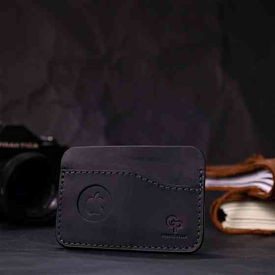 Горизонтальний картхолдер з утримувачем для Apple AirTag з натуральної шкіри GRANDE PELLE 11611 Чорний Київ