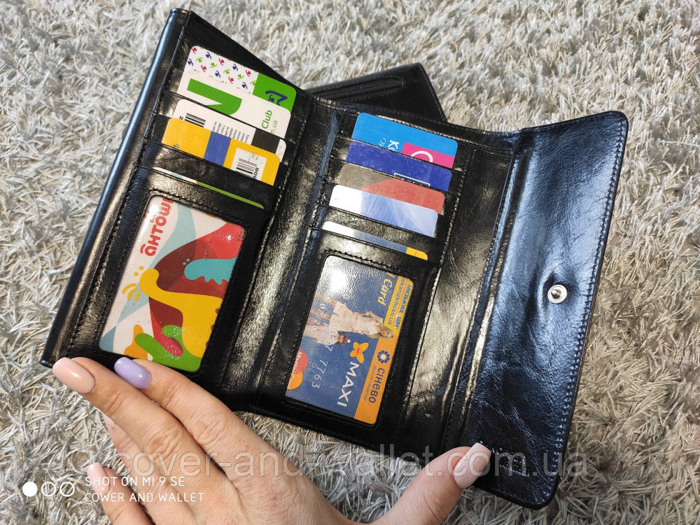 Черный женский кошелек из натуральной гладкой кожи на много карт Koffer Киев - изображение 1