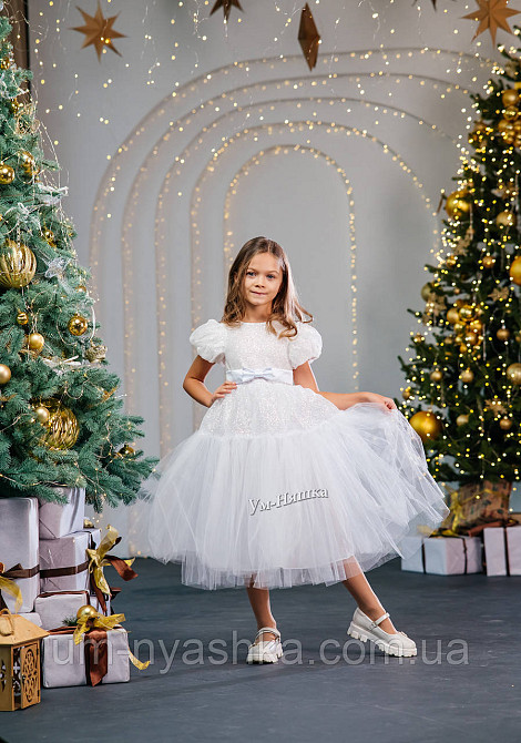 Святкова пишна біла сукня для дівчинки з глітером Кривий Ріг - фото 5
