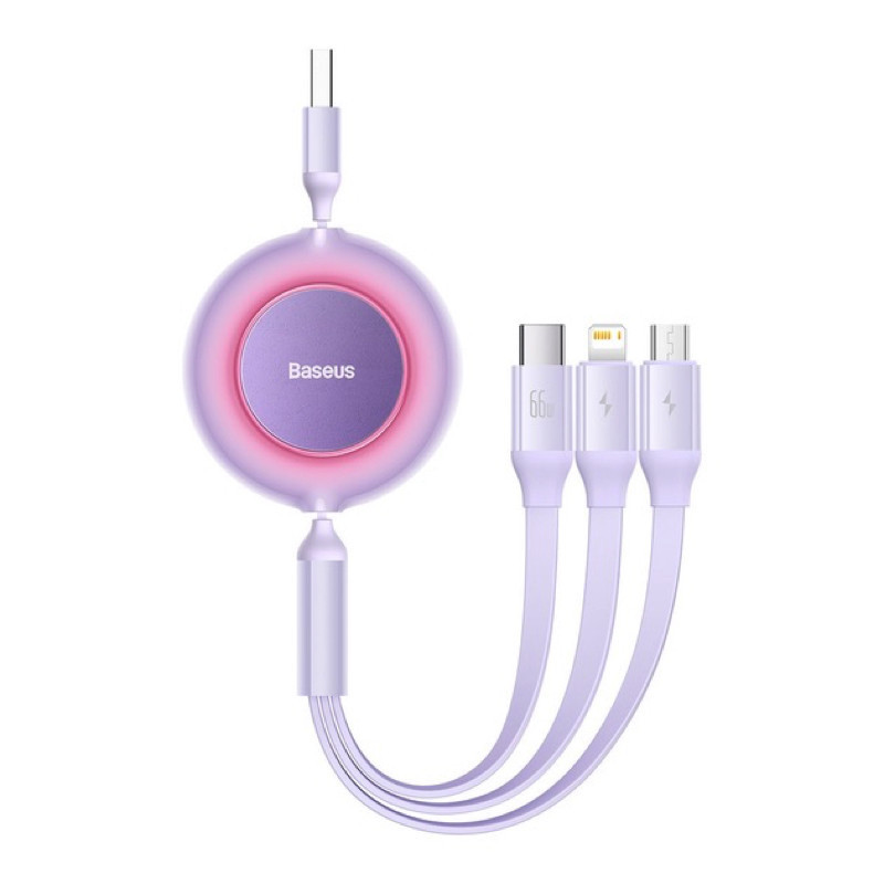 Кабель Baseus Bright Mirror 2 Series Retractable 3-in-1 Fast Charging  Data Cable USB to M+L+C 66W 1.1m Purple Киев - изображение 1