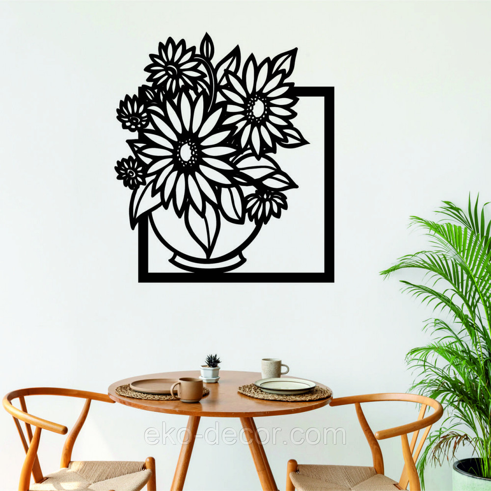 Декоративное настенное Панно «Букет цветов», Декор на стену 110*96 см, Черный Киев - изображение 1