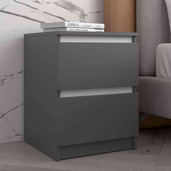Прикроватная тумба VAYS R-5 Антрацит-Белые планки, 2 ящика без ручек, ЛДСП 40×40×53 см – тумба в спальню Львов