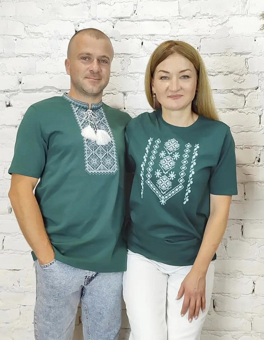 Жіноча  вишиванка в ізумрудному кольорі з великим орнаментом Київ - фото 3