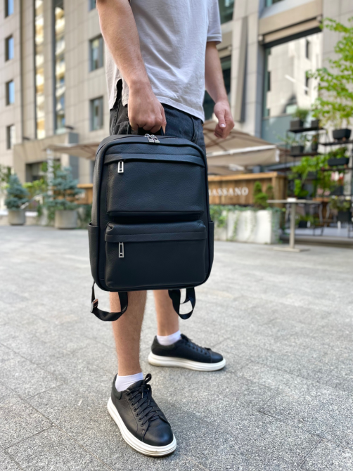 Чоловічий рюкзак для ноутбука та поїздок з натуральної шкіри 40х30х16, сумка наплічна Tiding Bag, чорна Київ - фото 8