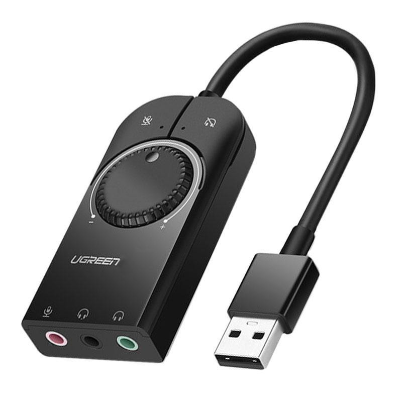 Внешняя звуковая карта Ugreen USB 2.0 c регулятором громкости CM129 (Черная, 1м) Николаев - изображение 2