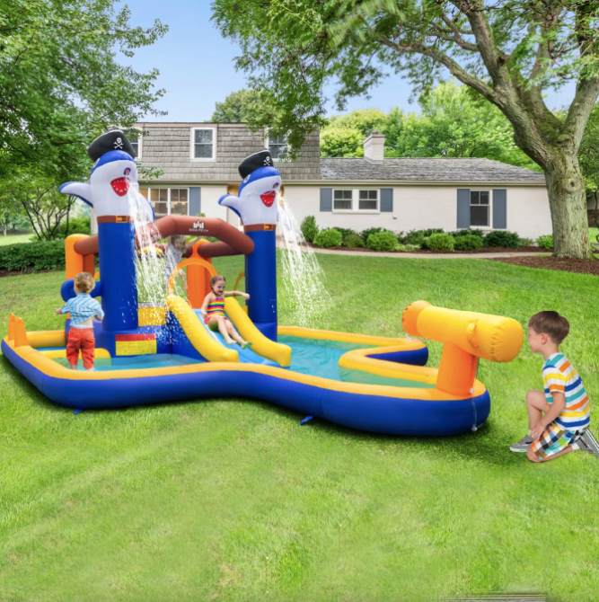 Парк з водними гірками Costway Dolphins 7-в-1 з басейном і водометом Київ - фото 1