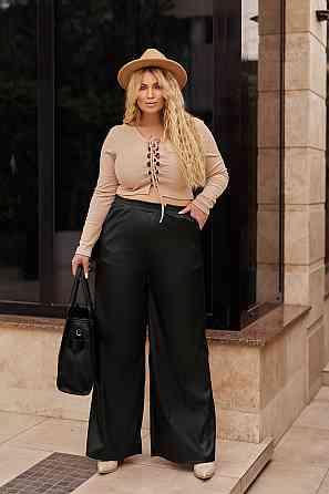 Жіночі широкі шкіряні штани демісезонні "Step" | Батал Чорний, 54-56 Київ