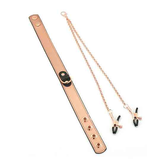 Нашийник із затискачами для сосків Liebe Seele Rose Gold Memory Collar with Nipple Clamps, шкіра Sex Aura Київ