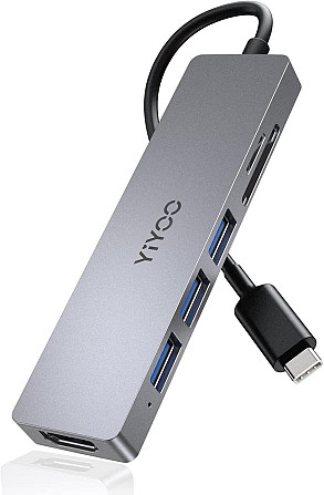YIYOO 6-в-1 USB-C хаб, HDMI 4K@30Hz, 3x USB 3.0, SD/TF, адаптер для MacBook, Surface, XPS, PS5, Xbox Київ - фото 1