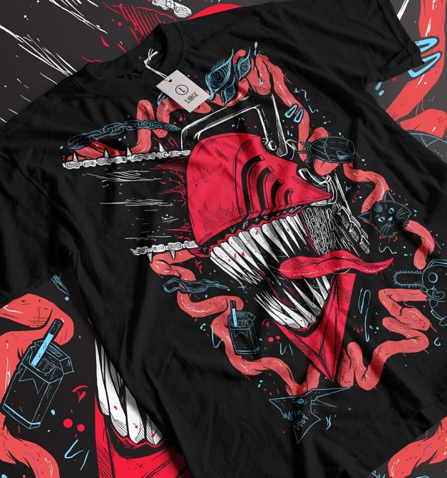 Футболка чоловіча з аніме принтом Людина-бензопила оверсайз (S/M/L) Чорний AnimeJ1194 Дніпро - фото 9
