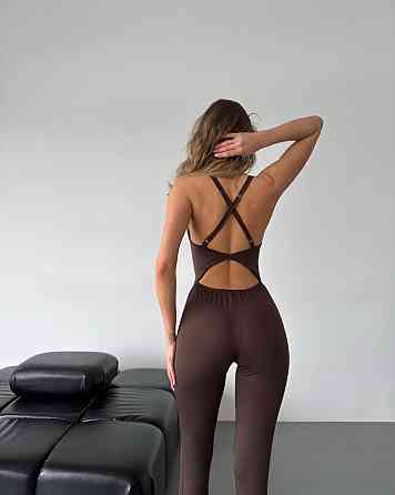 Жіночий комбінезон на бретелях турецький мікродайвінг Шоколадний, 44/46 Одеса