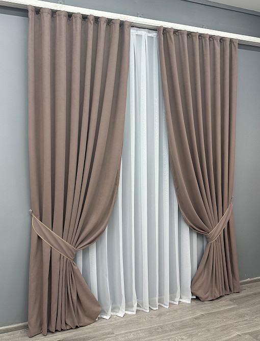 Комплект готовых штор VR-Textil Микровелюр Petek № 1825ш Какао  100х250 см 2 шт (39-894) Киев - изображение 3