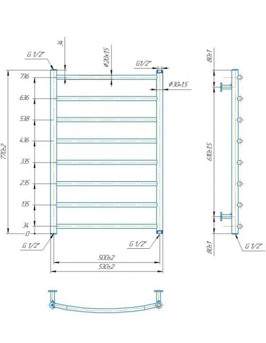Водяной полотенцесушитель Mario INOX Классик 770х530/500 Киев - изображение 4