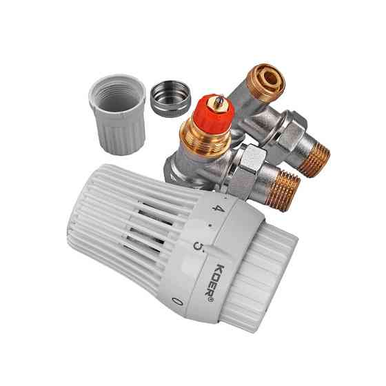 Комплект для підключення радіатора Koer SET-23 - 1/2'' кутовий з термоголовкою, клікове кріплення (KR5284) Київ