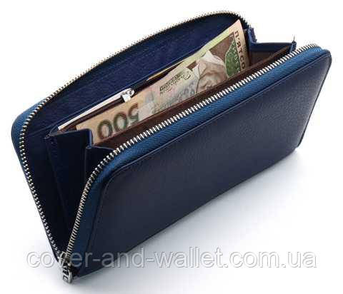 Женский голубой кожаный кошелек на молнии с ремешком ST Киев - изображение 6