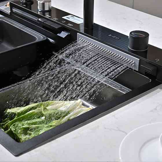 Кухонная мойка водопад Willda черная/Nano Black 75x46x22 см с панелью (220621103) Киев