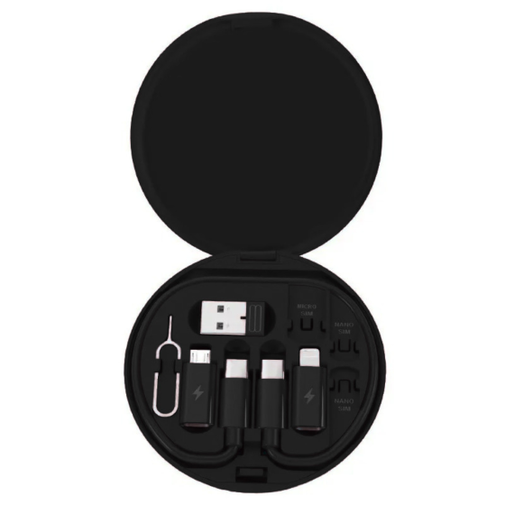 Набір перехідників 6в1 з кабелем Type-C для швидкої зарядки 60 Вт і передачі даних у футлярі, чорний Кам'янець-Подільський